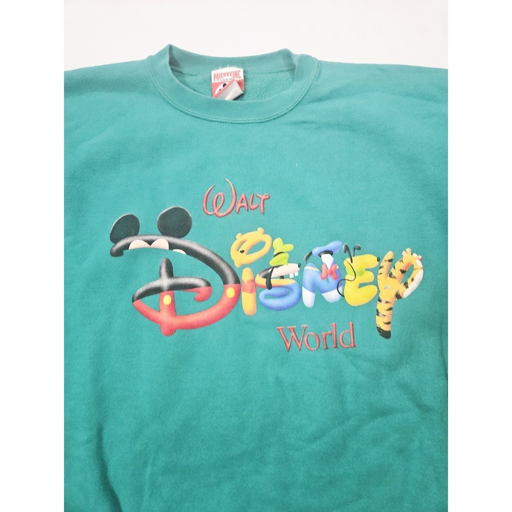 Vintage Disney Sweatshirt Adult 2XL Green Pullover Mickey Mouse USA Cartoon 90s - Picture 4 of 7